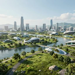 futuristic suburb waterfront ultrarealistic 150mpx landscape photography grass trees photorealistic 8k