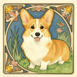 a corgi by etam cru and alphonse mucha