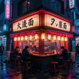 ! dream ramen shop at night, tokyo, rain, hyper realistic, photorealistic, hd, 8 k, unreal engine, detailed, vibrant, cyberpunk, cinematic, blade runner 2 0 4 9
