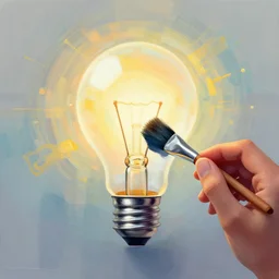digital art, handbrush, brushing a lightbulb, abstract,