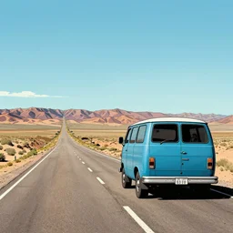 a Neal Adams' comic book art of a lone blue van driving into the distance on Nevada's Highway 51, illustration, comic book art