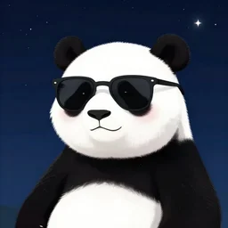 A panda wearing sunglasses on a starry night
