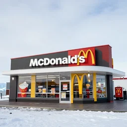 a photo of a mcdonalds restaurant located in the middle of antarctica, realistic, detailed, bad quality