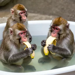 monkeys bathing in a tub and eating bananas, national geographic