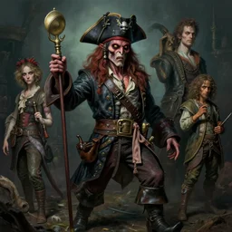 grotesque pirate demon, by rutkowski and giuseppe arcimboldo, james jean and erik jones and rhads, ultradetailed, photorealistic details, full frame, trending artstation