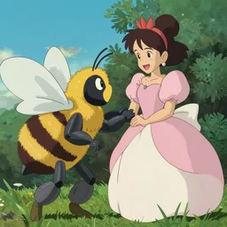a bumblebee wearing a suit of armor competing for the love of a princess, studio ghibli, happy