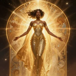 black african princess, warm volumetric lighting, cosmic, symmetric, highly detailed, elegant, concept art, heavenly, god rays, glowing aura, intricate, sharp focus, illustration, giger, alexandros pyromallis, bouguereau, rutkowski, artgerm, alphonse mucha