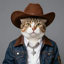 yearbook style photo of cat on jacket cowboy