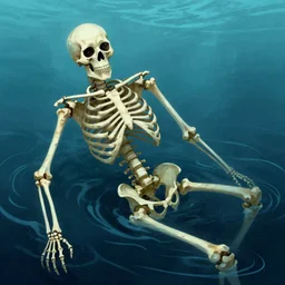 a skeleton giant sinking into the water. by jocelin carmes