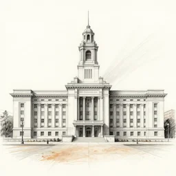 pencil sketch of the first city hall on mars