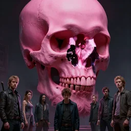 concept art, one big detailed pink skull of man with beard, cinematic moody colors, extremly emotional, realistic shaded lighting poster by ilya kuvshinov, magali villeneuve, artgerm, jeremy lipkin and michael garmash and rob rey