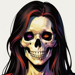 a portrait of a girl skull face, in the style of artgerm, charlie bowater, atey ghailan and mike mignola, vibrant colors and hard shadows and strong rim light, plain background, comic cover art, trending on artstation