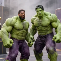 4 k still of a 2 0 2 2 award - winning marvel movie where ( ( muscular green kevin hart plays the hulk ) ). depth of field, fog and atmosphere in the background. hyper detailed, 4 k, high quality, smooth, sharp focus