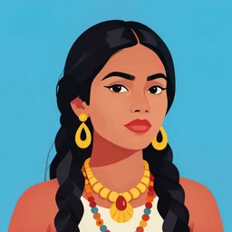 a portrait of a beautiful indian origin indigenous woman, in retro colors, synthwave style, 2 d digital vector art