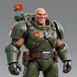 smiling cheerful soviet communist doomguy, very intricate, militaristic, unreal engine, highly detailed, by artgerm