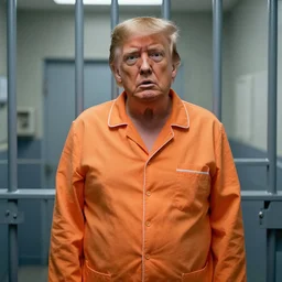 Medium shot photo of scared Donald Trump in prison jail wearing orange pajamas with an American bald eagle attacking him, Annie Leibowitz, octane, action, dramatic lighting, editorial photo, 35mm, very detailed