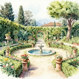 italian gardens watercolors detailed shaded artstation