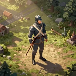 2d isometric sprite of a musketeer for a turn based video game, realistic style civ6