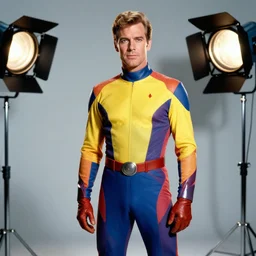 Actor Michael Rennie Starring as Reed Richards, Colorful, Modern, Cutting Edge, photographed in costume by Annie Leibovitz, Studio Lighting