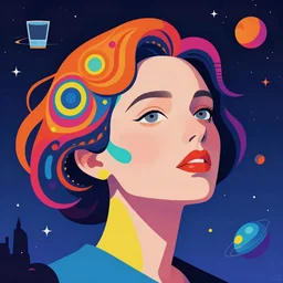 a colorful vibrant closeup portrait of a woman's head floating in space dreaming psychedelic hallucinations, by moebius, edward hopper and james gilleard, zdzislaw beksinski, steven outram colorful flat surreal design, hd, 8 k, artstation