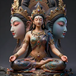 kali goddess psychedelic warrior meditating in a beautiful place, perfect faces, fine details, studio lighting, subtle shadows, art by katsuya terada, photorealism, hyper realism, octane render, hyper detailed, canon eos r 3, f / 1. 4, iso 2 0 0, 1 / 1 6 0 s, medium shot, 8 k, raw, unedited, in - frame,