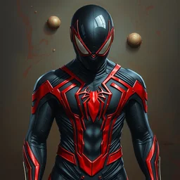 photorealistic, hyperdetailed, oil painting, of a black and red, sleek stealth suit and spider - man suit hybrid, by greg rutowski