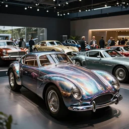 shinyretro futuristic vintage cars in showroom, atmospheric lighting, painted, intricate, volumetric lighting, beautiful, daytime, sunny weather, slight overcast, sharp focus, deep colours, ultra detailed, by leesha hannigan, ross tran, thierry doizon, kai carpenter, ignacio fernandez rios