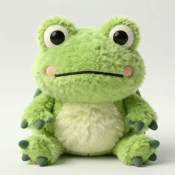 cute fluffy plushie frog, cutecore, shaggy, stuffed animal photography,