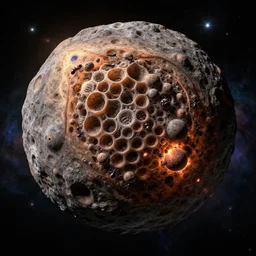A highly detailed Digital art of a meteorite containing an ant colony hive, by Jessica Rossier and Wayne Barlowe Ron Walotsky 8k  geology space hubble star nebula
