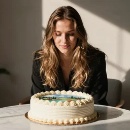 maina abramovic looking at a brithday cake.