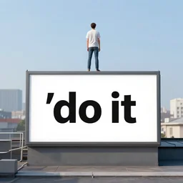 a man standing on the roof, in front of him an ad that says'do it'