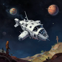 a crashed spacecraft on a strange alien planet, from a space themed point and click 2 d graphic adventure game, art inspired by thomas kinkade