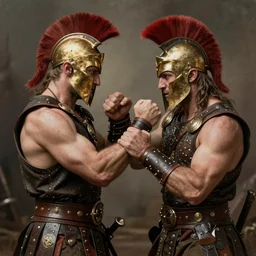 spartan man and viking fistfighting, brutal, daguerreotype photograph