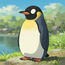 a parallelepiped penguin from far away, highly detailed, by makoto shinkai, cartoon
