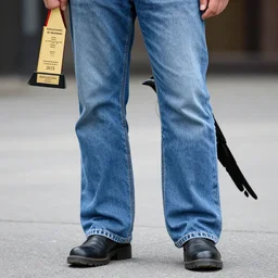 a magpie wearing human pants, jeans, award winning photograph