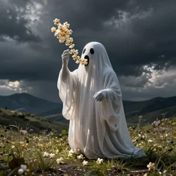 ghost putting popcorn in the mouth