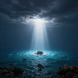 a small ocean full of life, dramatic, ultra - wide angle, long exposure, ultra - hd, beautiful lighting, ray tracing studio illumination, in a symbolic and meaningful style, heavenly perspective, trending, award wining, featured, concept art, hyper realism
