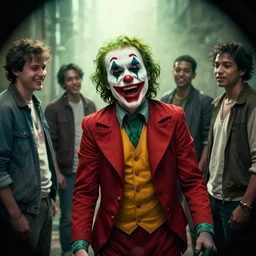 Every Joker ever laughing at you, Darek Zabrocki, Karlkka, Jayison Devadas, Phuoc Quan, trending on Artstation, 8K, ultra wide angle, pincushion lens effect