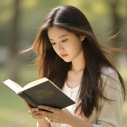 a beautiful girl reading a book, hair flowing down, by Edgar Maxence and Ross Tran