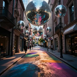 photo of street city, disco colors
