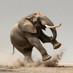an elephant falling apart and crumbling to dust to the air, photorealistic