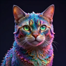 photorealistic cat with reptilian features. hyperdetailed photorealism, 1 0 8 megapixels, amazing depth, high resolution, 3 d shading, 3 d finalrender, 3 d cinematic lighting, glowing rich colors, psychedelic overtones, artstation concept art.