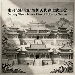 allegorical renaissance engraving of a chinese temple complex