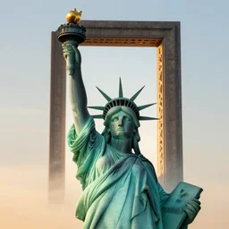 photo that shows a portal being opened above the statue of liberty. it was at around sunrise. if you look closely something wants to come through the portal.