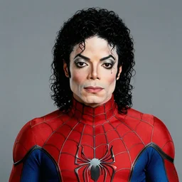 michael jackson 2 0 0 9 with curls wears spider - man body suit in studio, movie accurate, hyper realistic face, uhd, detailed nikon d 8 5 0. sigma 8 5 mm f 1. 4 dg hsm a. aperture f / 3. 5. shutter speed 1 / 6 0. iso 1 6 0 0