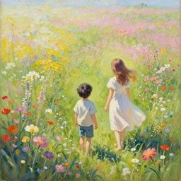 a beautiful painting of the sea of flower, boy, girl, by greg rutkowski, trending on artstation