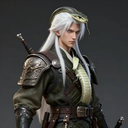 a white haired snake soldier with a snake head, fantasy, 4 k