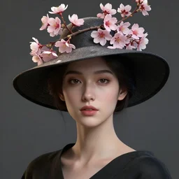 a portrait of a female wearing a hat with sakura on top, hyper detailed, digital art, artstation cgsociety, cinematic lighting, studio quality, smooth render, unreal engine 5 rendered, octane rendered, art style by klimt and nixeu and ian sprigger and wlop and krenz cushart