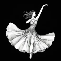 a highly detailed vector illustration of a beautiful woman dancing with complex shading isolated on a black background, adobe illustrator, digital art