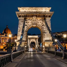 detailed ultrarealistic photography of cyberpunk neon streetlights baroque budapest street chainbridge, cinematic